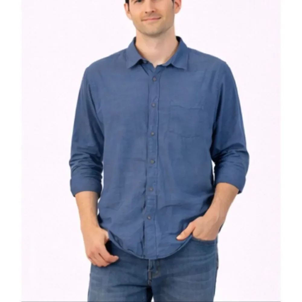 John Varatos USA blue seam front light cotton button down XL
